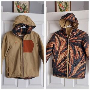 Turbine Boys Reversible Winter Jacket Tan Orange Tie Dye Hooded Puffer Medium